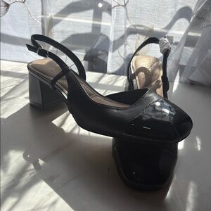ALDO Black Patent Cap-Toe Slingback Block Heels